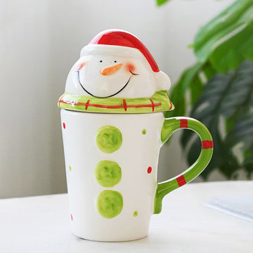 Buttoned Snowman Lid Ceramic Hot Chocolate and Coffee Christmas Mug