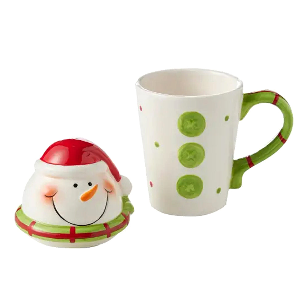 Buttoned Snowman Lid Ceramic Hot Chocolate and Coffee Christmas Mug