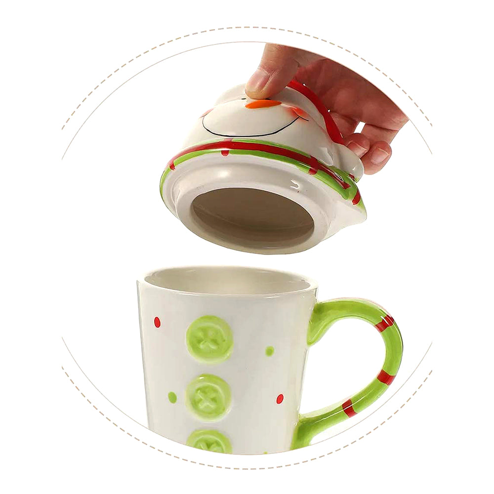 Buttoned Snowman Lid Ceramic Hot Chocolate and Coffee Christmas Mug