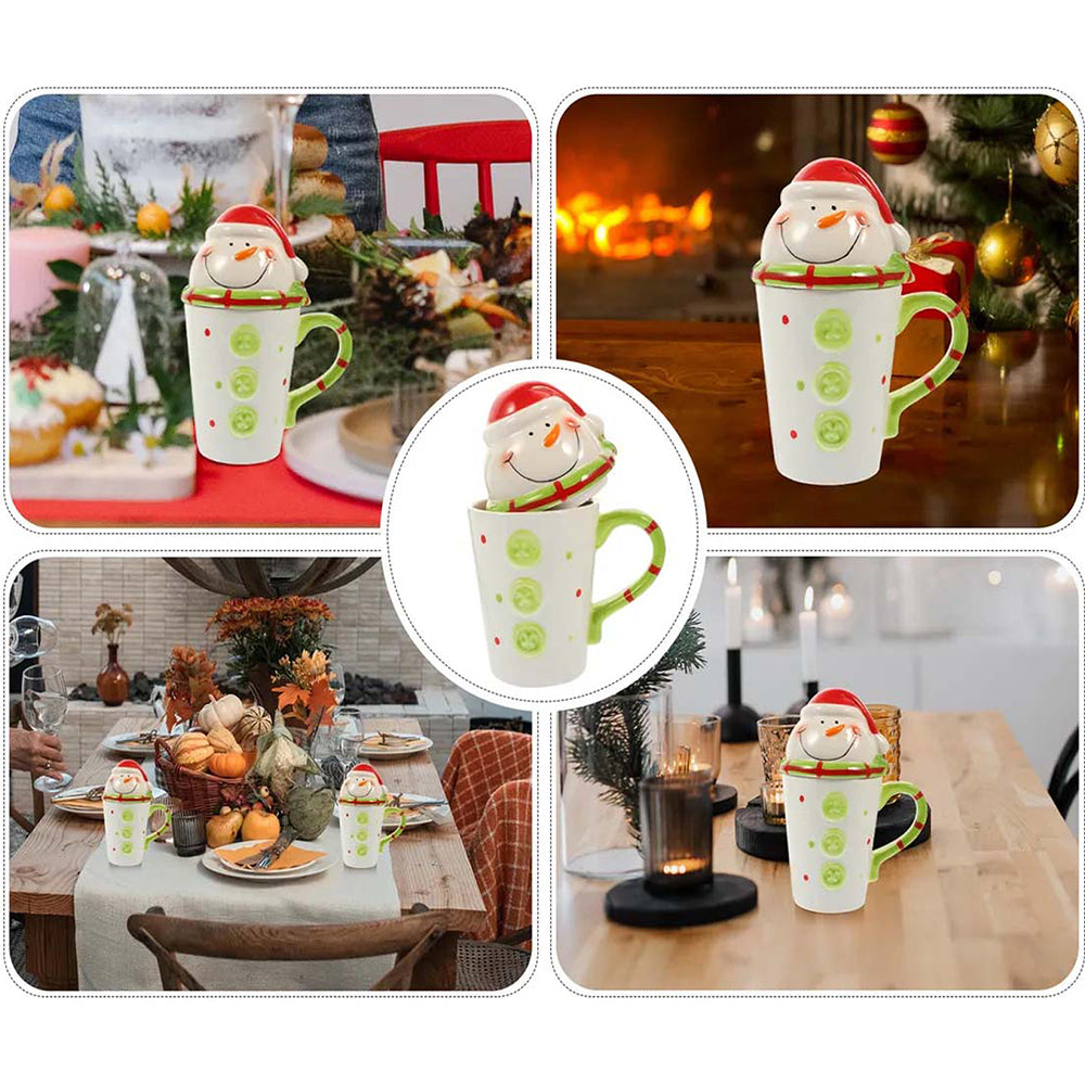 Buttoned Snowman Lid Ceramic Hot Chocolate and Coffee Christmas Mug