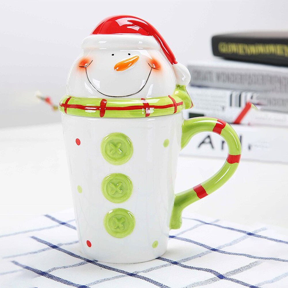 Buttoned Snowman Lid Ceramic Hot Chocolate and Coffee Christmas Mug