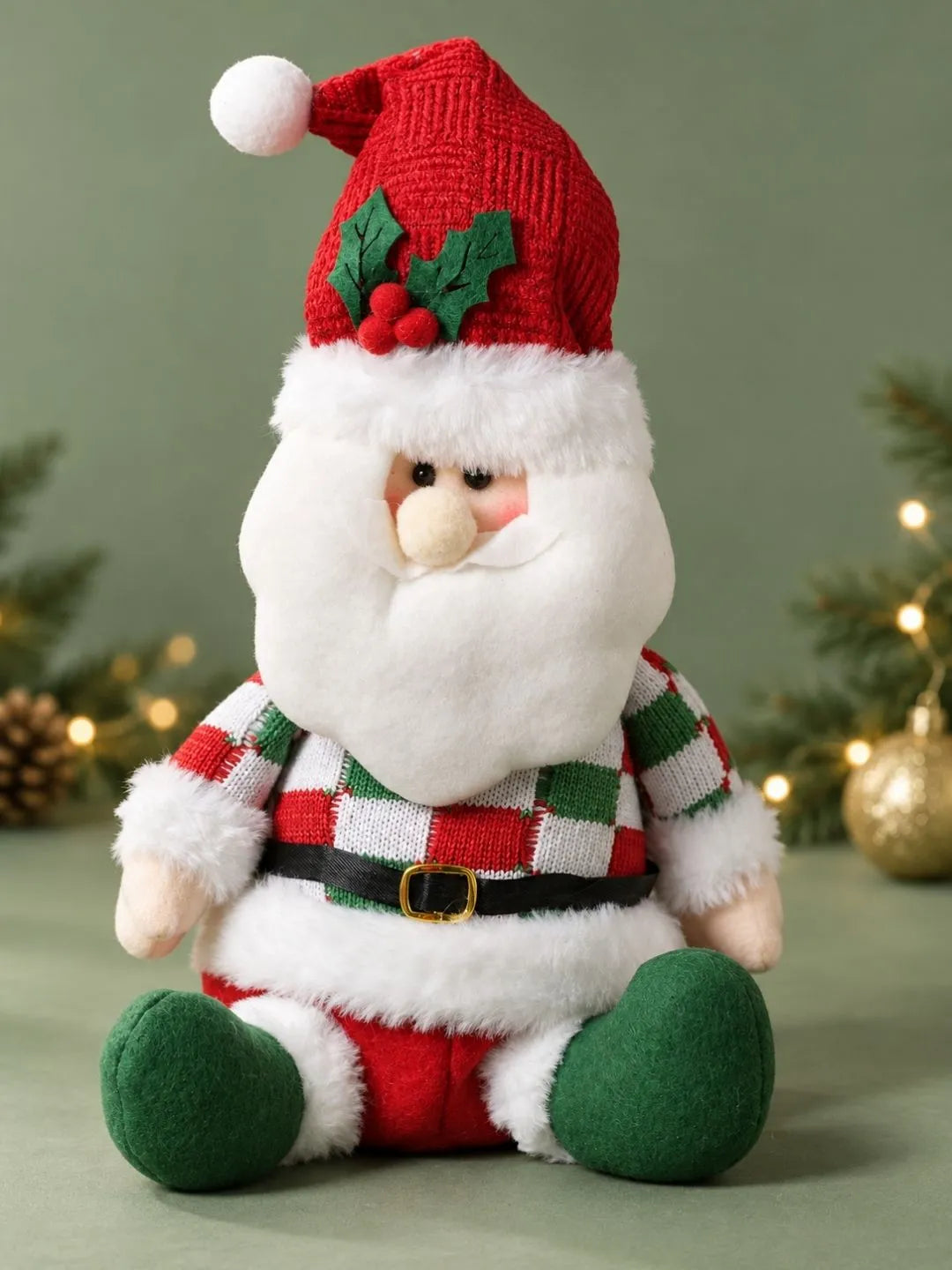 Red & Green Candy Checks Santa Christmas Gift & Soft Toy