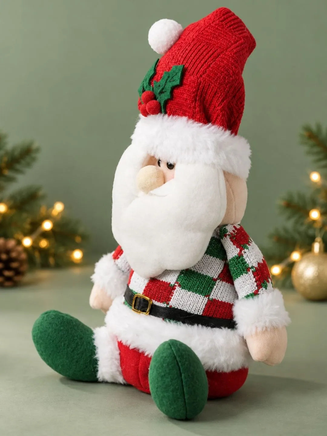 Red & Green Candy Checks Santa Christmas Gift & Soft Toy
