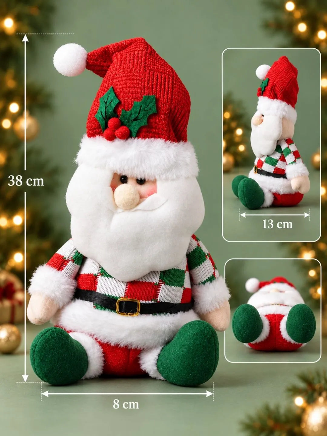 Red & Green Candy Checks Santa Christmas Gift & Soft Toy