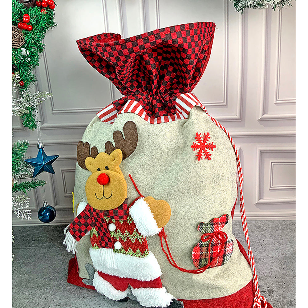 Deer Red & Grey Checks Christmas Sack