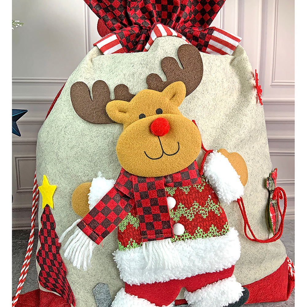 Deer Red & Grey Checks Christmas Sack