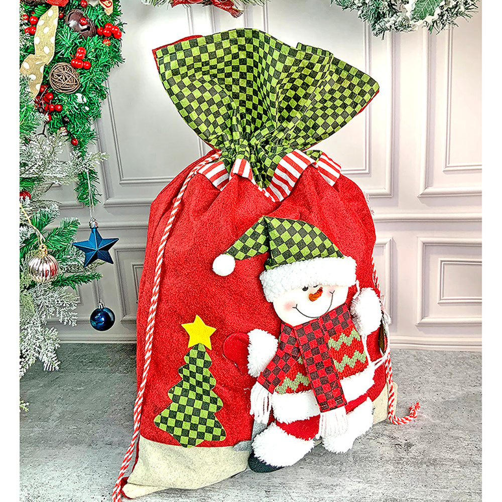 Deer Green & Grey Checks Christmas Sack