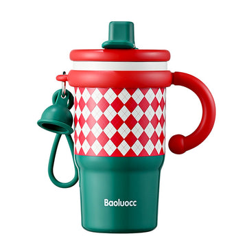 Red Checks Stainless Steel Water and Coffee Tumbler for Kids and Adults, 600ml with a free cleaning brush