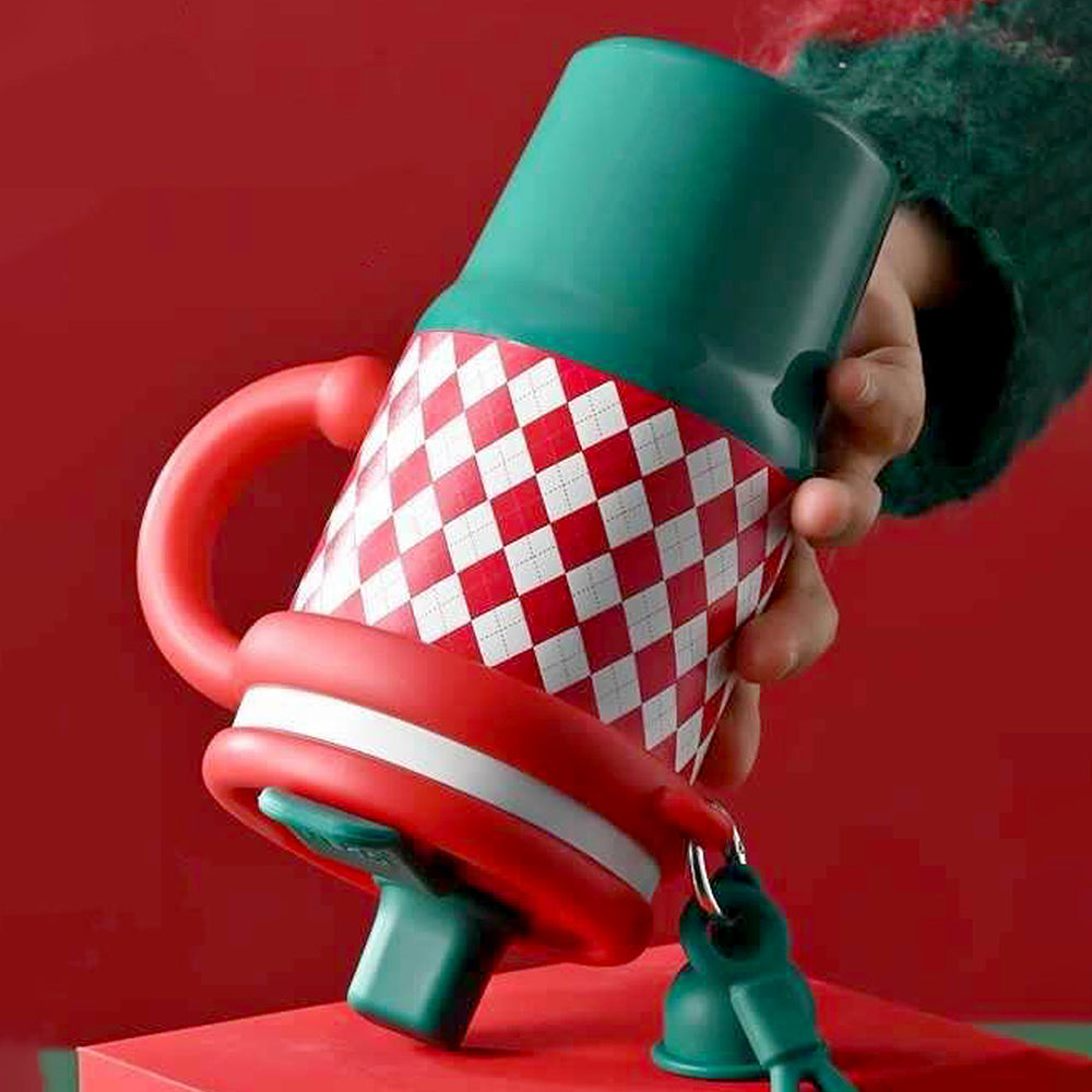 Red Checks Stainless Steel Water and Coffee Tumbler for Kids and Adults, 600ml with a free cleaning brush