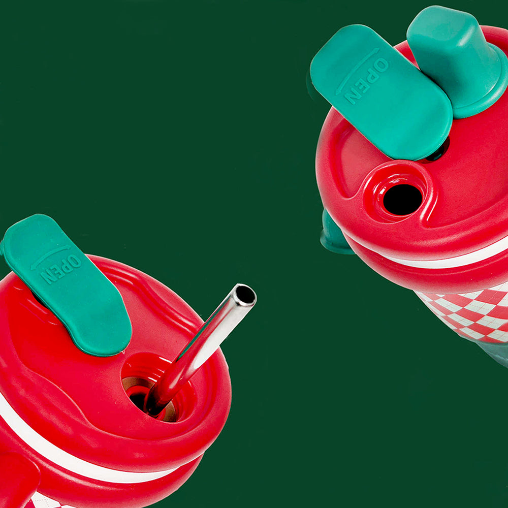 Red Checks Stainless Steel Water and Coffee Tumbler for Kids and Adults, 600ml with a free cleaning brush