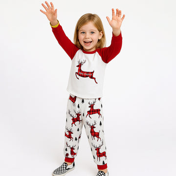 3-8 Yrs, Red Checks Deer soft Cotton,Kids Christmas Nightsuit