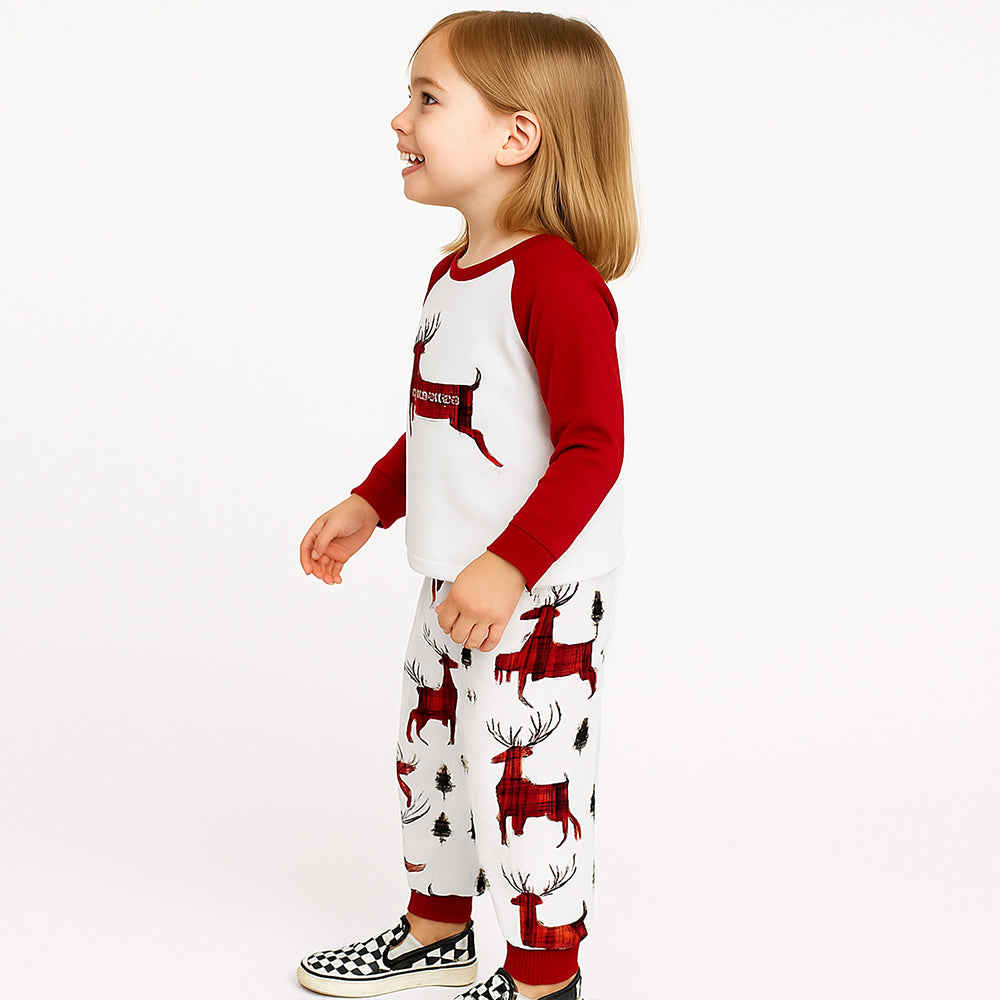 3-8 Yrs, Red Checks Deer soft Cotton,Kids Christmas Nightsuit