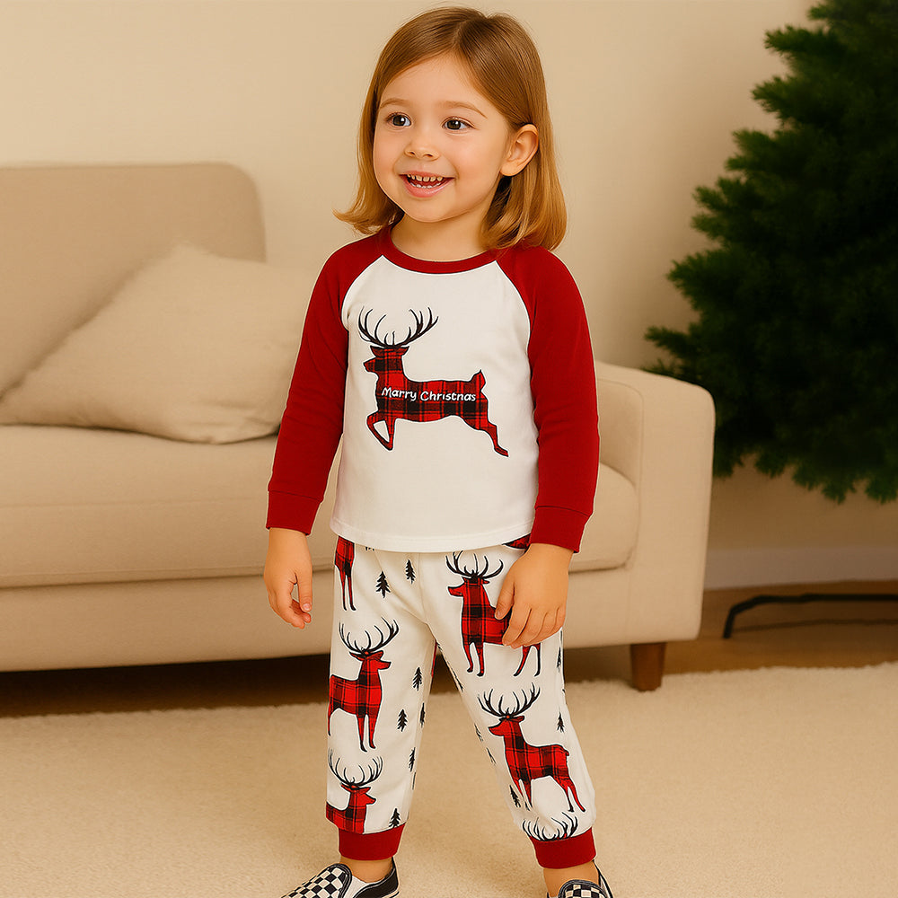 3-8 Yrs, Red Checks Deer soft Cotton,Kids Christmas Nightsuit