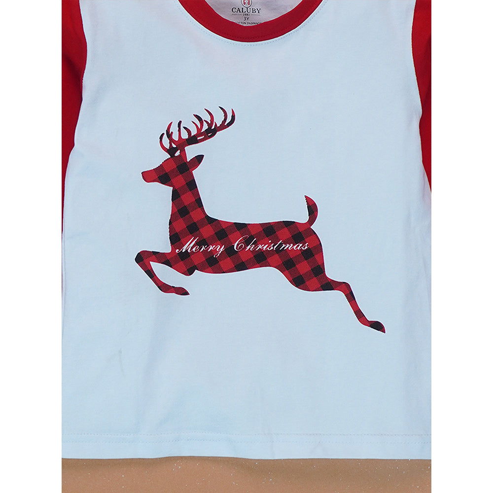 3-8 Yrs, Red Checks Deer soft Cotton,Kids Christmas Nightsuit