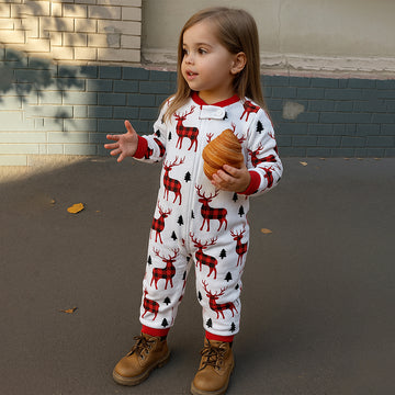 3-24 Months, Red Checks Deer soft Cotton,Infants and Toddlers Christmas Nightsuit
