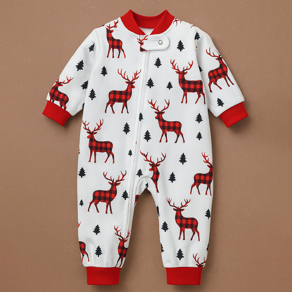 3-24 Months, Red Checks Deer soft Cotton,Infants and Toddlers Christmas Nightsuit