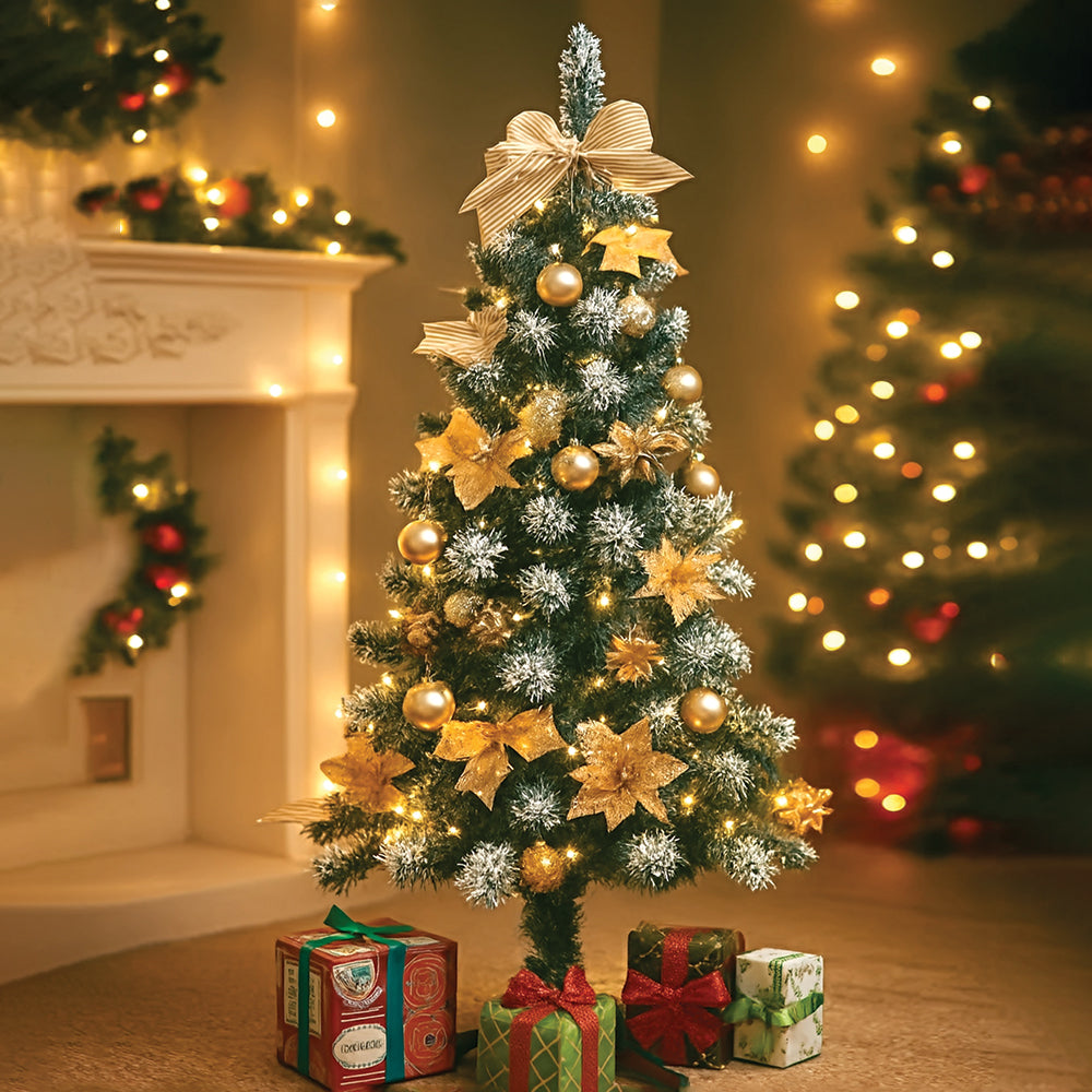 4feet Golden Balls and Gold cherries Bushy christmas Tree readily decorated with ornaments and fillers