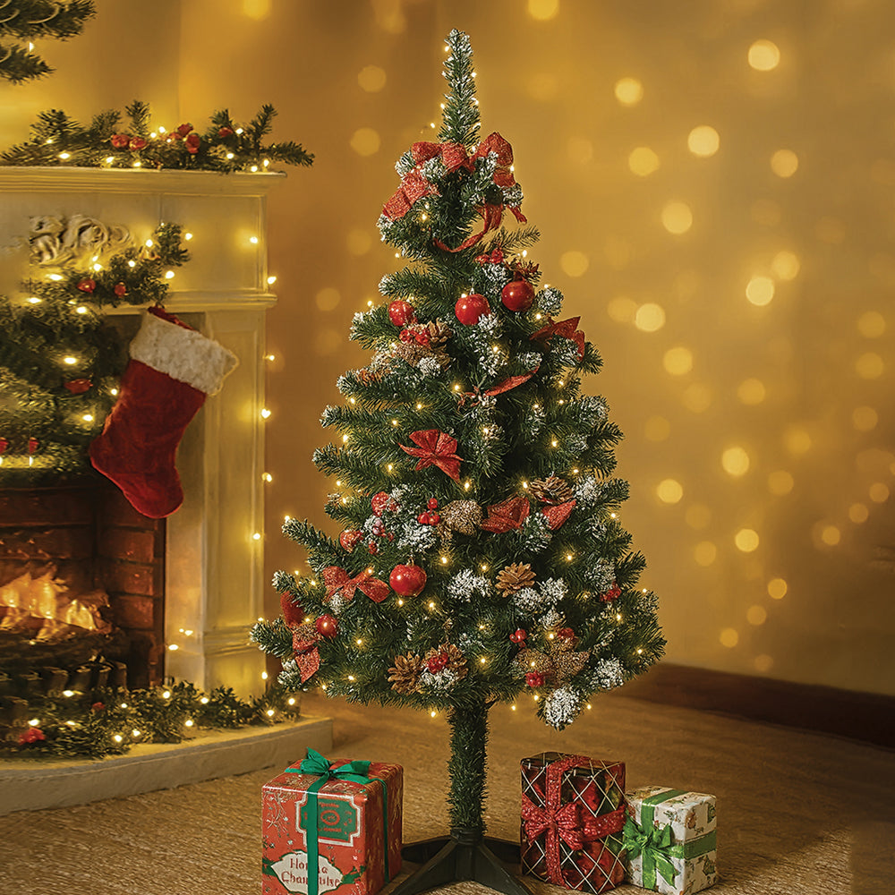 4feet Red Apples and cherries Bushy christmas Tree readily decorated with ornaments and fillers