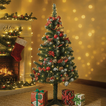 4feet Red Apples and cherries Bushy christmas Tree readily decorated with ornaments and fillers