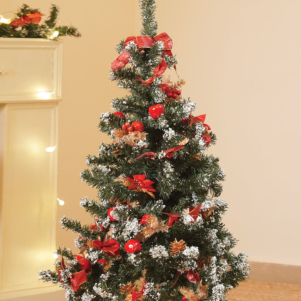 4feet Red Apples and cherries Bushy christmas Tree readily decorated with ornaments and fillers