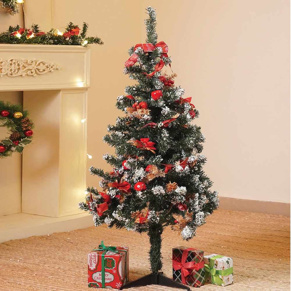 4feet Red Apples and cherries Bushy christmas Tree readily decorated with ornaments and fillers