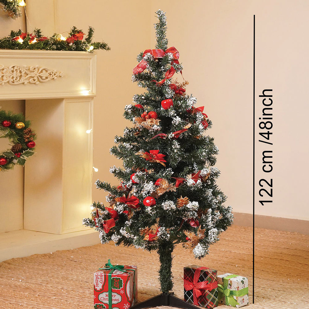4feet Red Apples and cherries Bushy christmas Tree readily decorated with ornaments and fillers