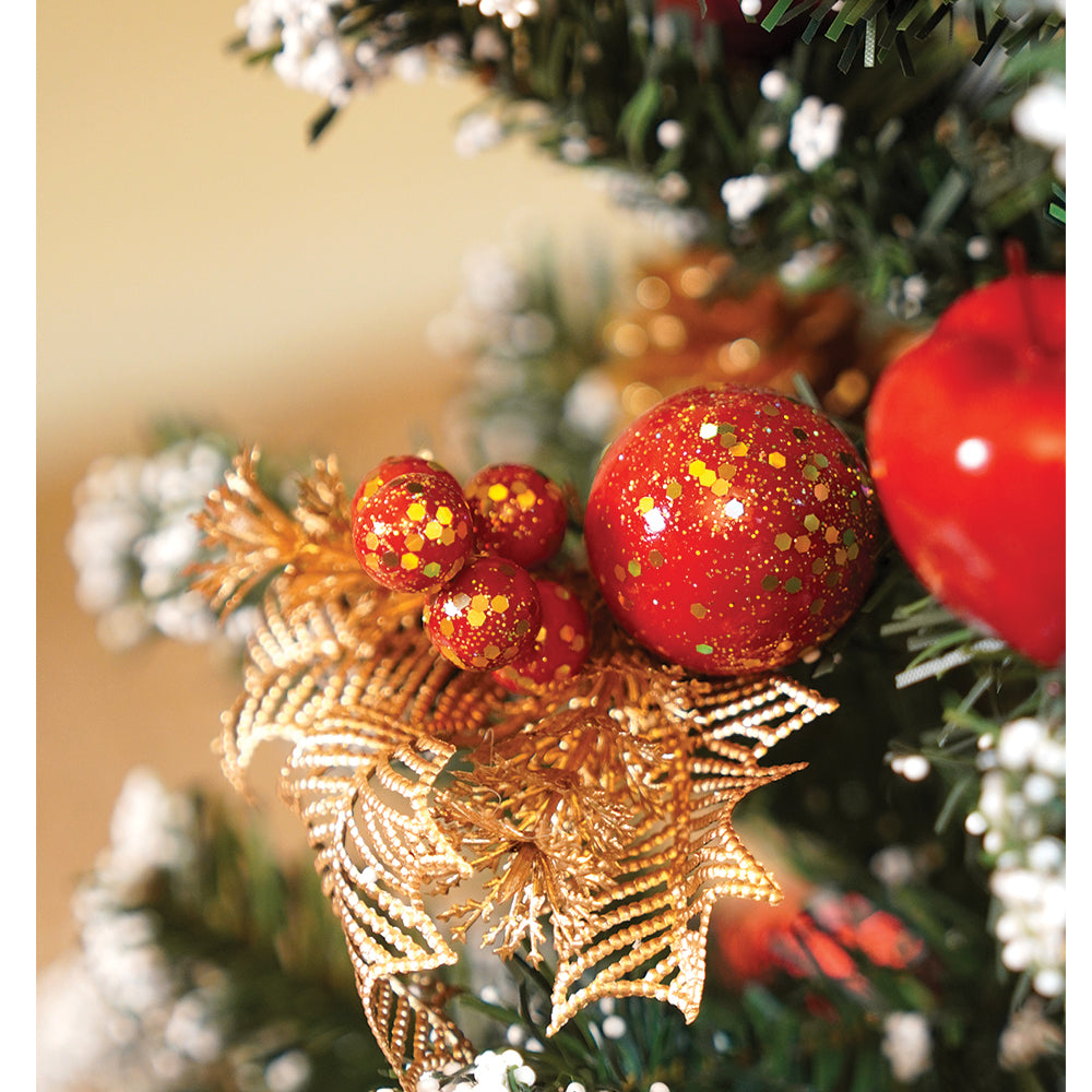 4feet Red Apples and cherries Bushy christmas Tree readily decorated with ornaments and fillers
