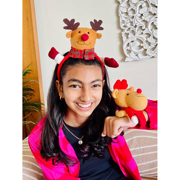 2pcs 3d Reindeer Christmas Hairband and Snowman Wrist Band Combo set for Kids and Adults (Free Size)