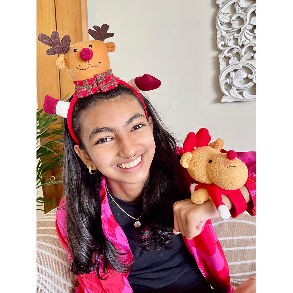 2pcs 3d Reindeer Christmas Hairband and Snowman Wrist Band Combo set for Kids and Adults (Free Size)