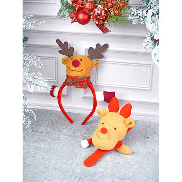 2pcs 3d Reindeer Christmas Hairband and Snowman Wrist Band Combo set for Kids and Adults (Free Size)