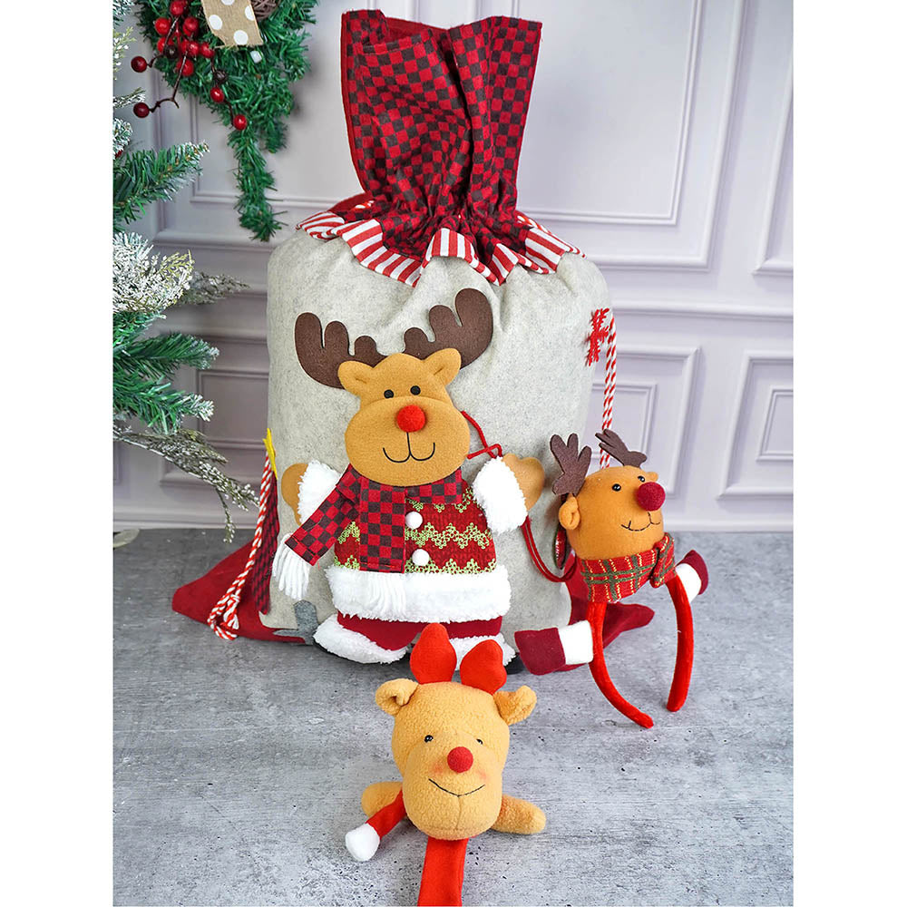 3pcs matching Reindeer set of wristband, Gift sack and hairband for gifts and Christmas Décor