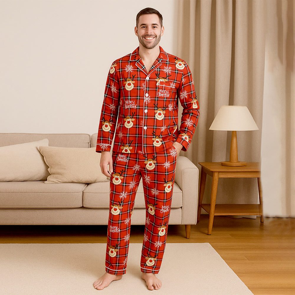 Adults Deer Face soft Cotton,Christmas Nightsuit , 1 Pcs - Top & Bottom Set