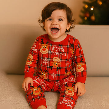 3-24 Months, Deer Face Cotton,Infants and Toddlers Christmas Nightsuit