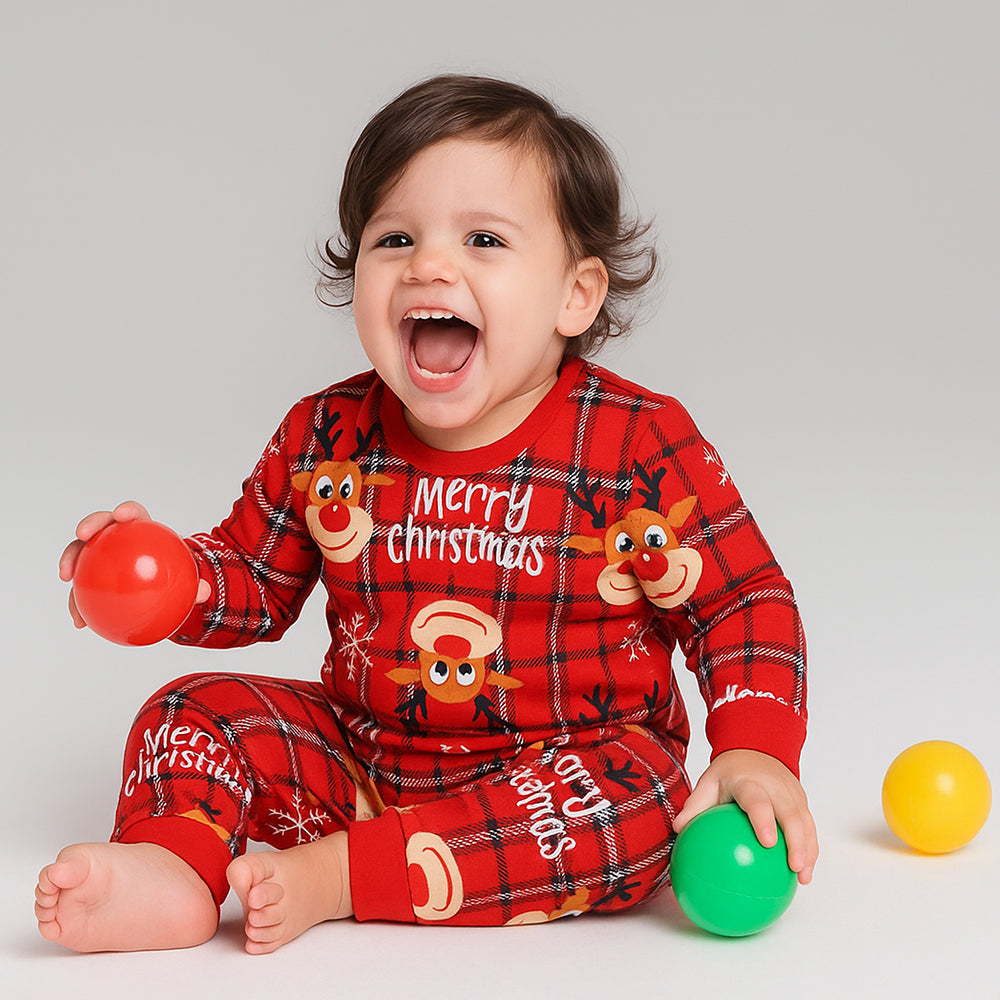 3-24 Months, Deer Face Cotton,Infants and Toddlers Christmas Nightsuit