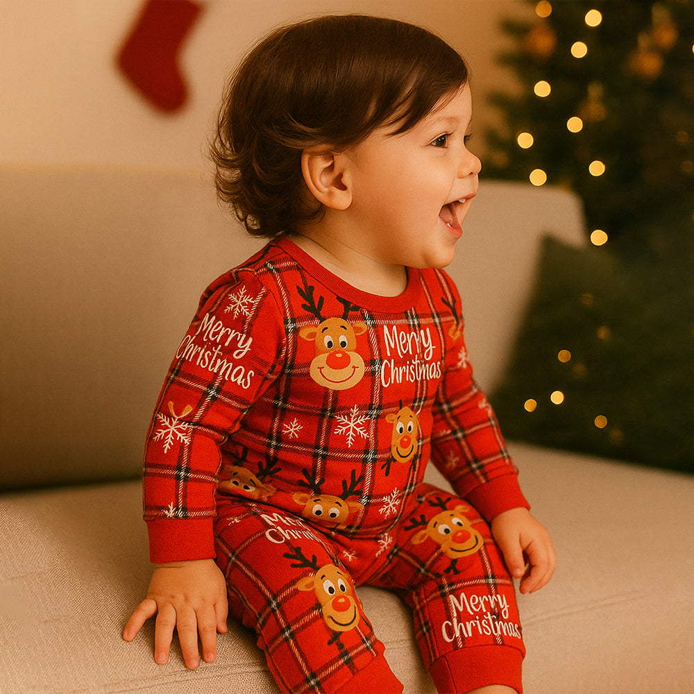 3-24 Months, Deer Face Cotton,Infants and Toddlers Christmas Nightsuit