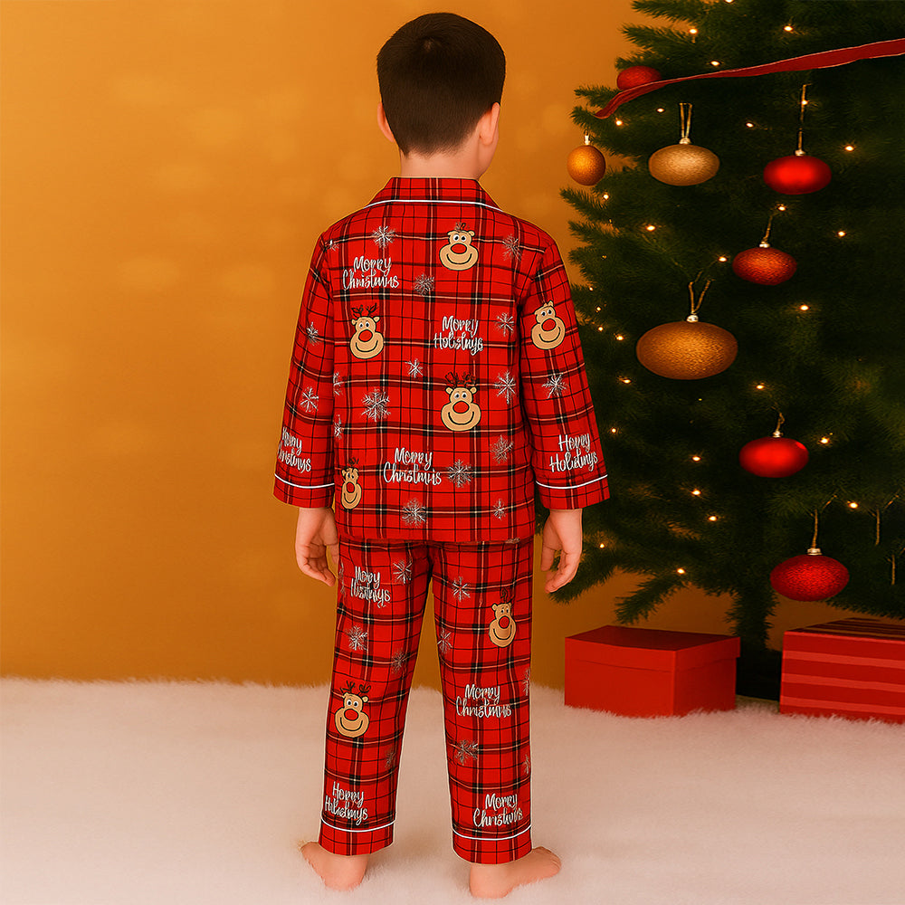 9-13 Yrs, Deer Face soft Cotton,Kids Christmas Nightsuit