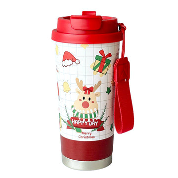 Deer Happy, Christmas themed, stainless steel Coffee/Water Tumbler Bottle, 500ml with free cleaning brush