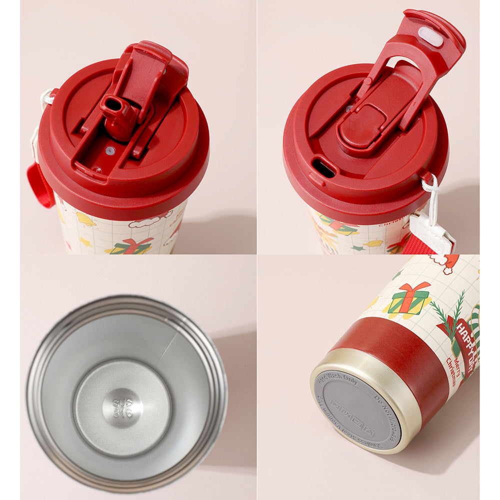 Deer Happy, Christmas themed, stainless steel Coffee/Water Tumbler Bottle, 500ml with free cleaning brush
