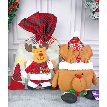 2 pcs set of Reindeer Pillow and Large Size Gift sack for Christmas Décor