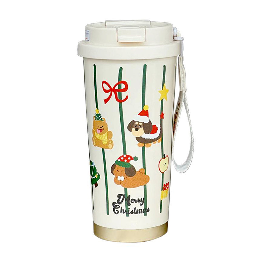 Christmas Dogs & Teddy, Christmas themed, Xmas stainless steel Coffee/Water Tumbler Bottle, 500ml with free cleaning brush