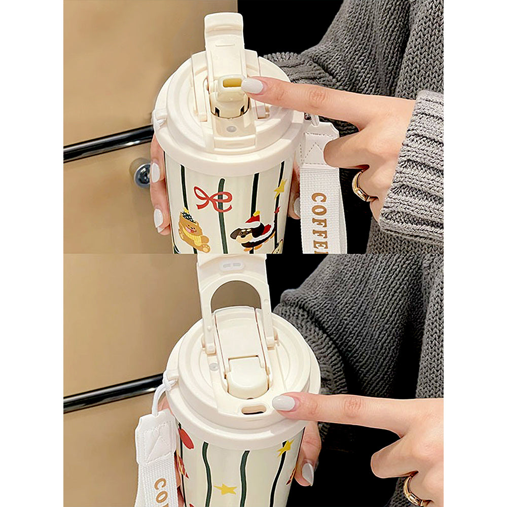 Christmas Dogs & Teddy, Christmas themed, Xmas stainless steel Coffee/Water Tumbler Bottle, 500ml with free cleaning brush