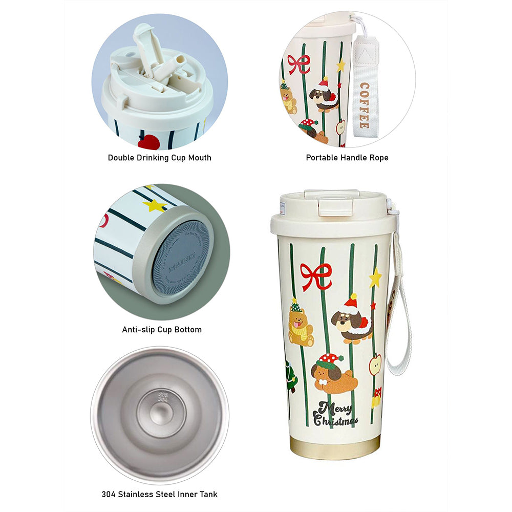 Christmas Dogs & Teddy, Christmas themed, Xmas stainless steel Coffee/Water Tumbler Bottle, 500ml with free cleaning brush