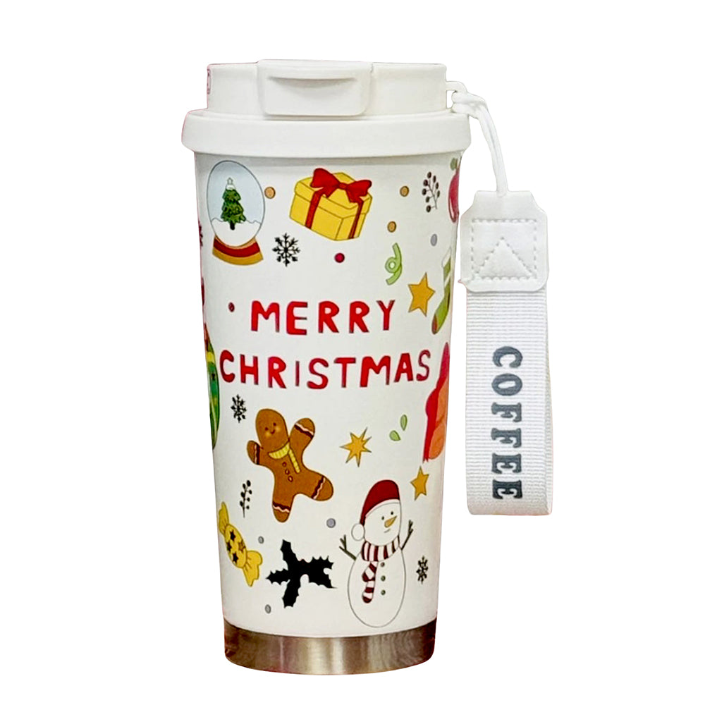 Christmas Doodle, xmas themed, stainless steel Coffee/Water Tumbler Bottle, 500ml with free cleaning brush