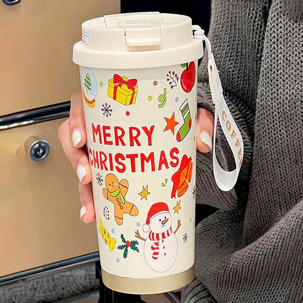 Christmas Doodle, xmas themed, stainless steel Coffee/Water Tumbler Bottle, 500ml with free cleaning brush