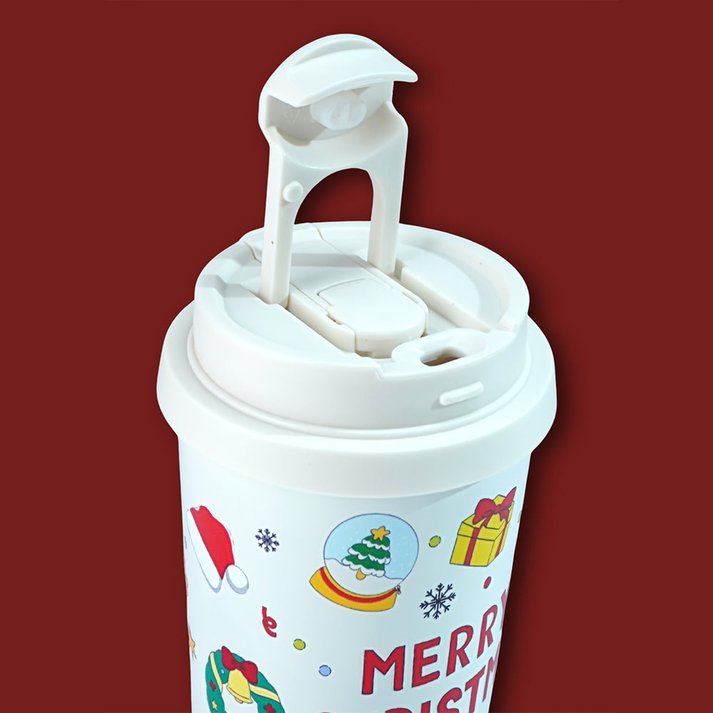 Christmas Doodle, xmas themed, stainless steel Coffee/Water Tumbler Bottle, 500ml with free cleaning brush