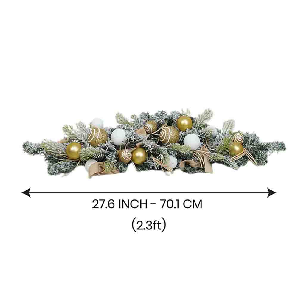 Gold Swirl Snow Frosted & Ornament Fillers Bushy Christmas Centre table Garland for Christmas Décor, 2 feet