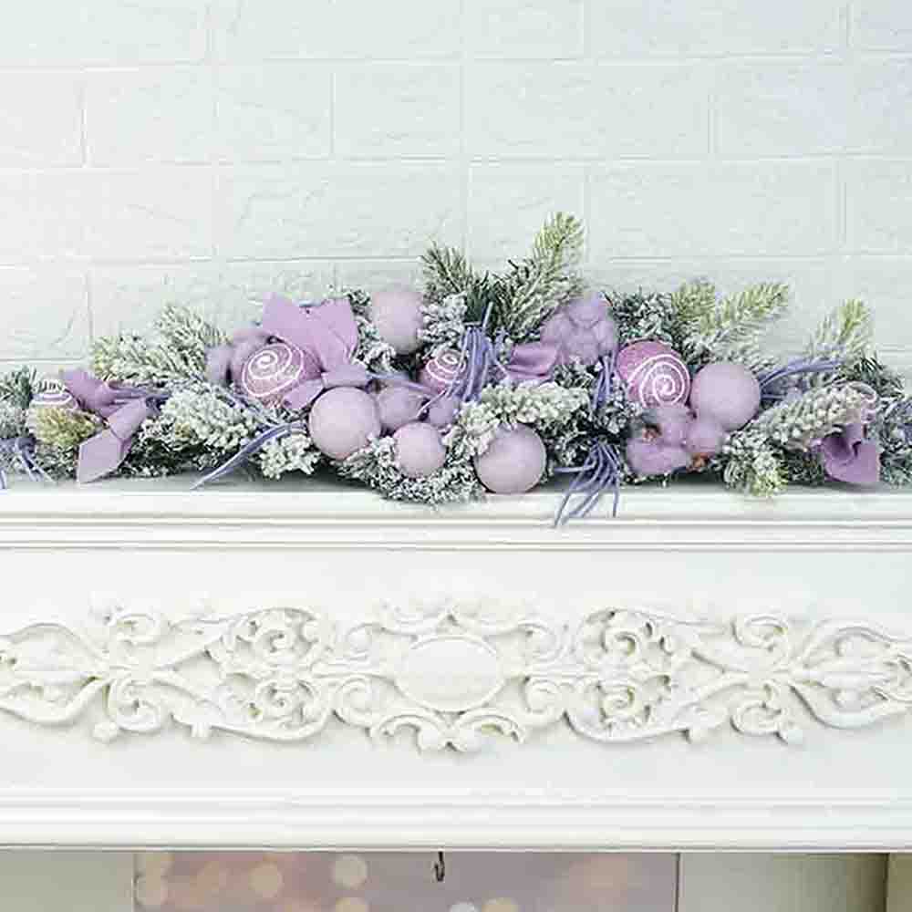 Pastel Purple Swirl Snow Frosted & Ornament Fillers Bushy Christmas Centre table Garland for Christmas Décor, 2 feet