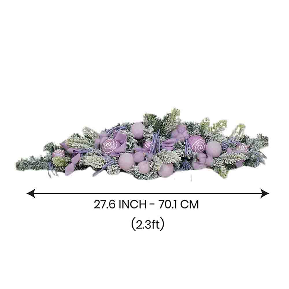 Pastel Purple Swirl Snow Frosted & Ornament Fillers Bushy Christmas Centre table Garland for Christmas Décor, 2 feet