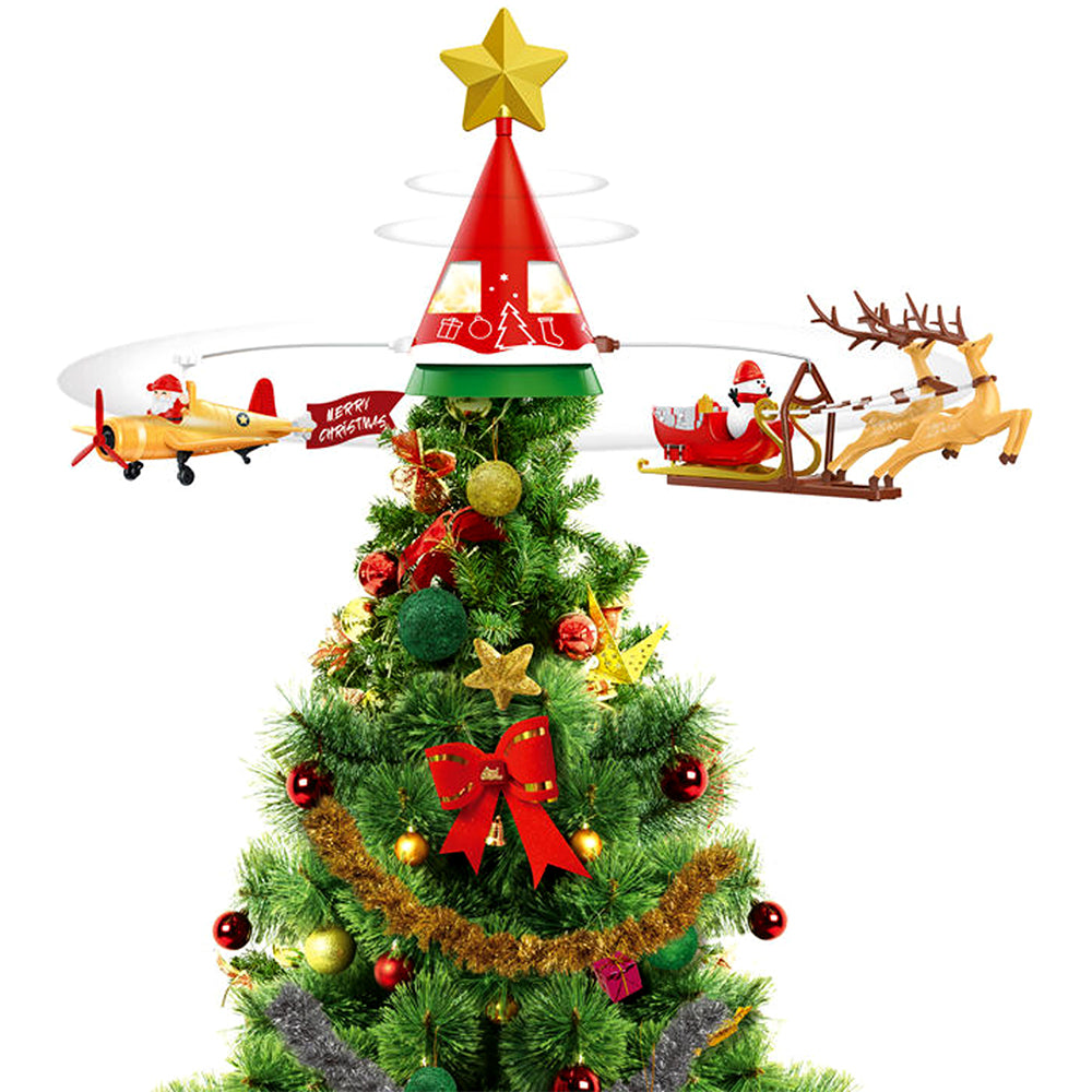 Dual Plane and Santa Carriage Rotating Christmas Tree Animated Topper.