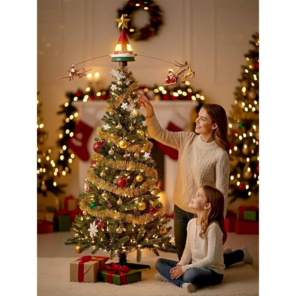 Dual Plane and Santa Carriage Rotating Christmas Tree Animated Topper.